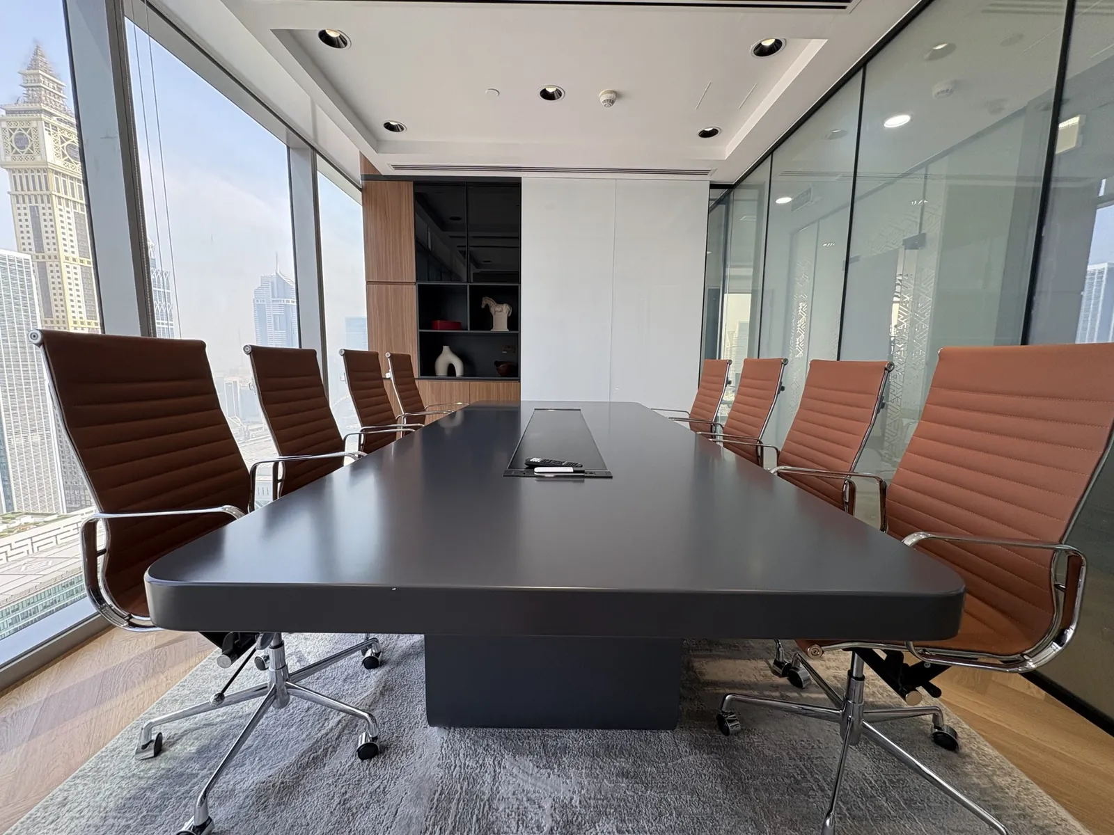 Hexagone Capital Dubai office boardroom overlooking the DIFC skyline